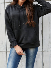 Textured Kangaroo Pocket Hoodie Long Sleeve