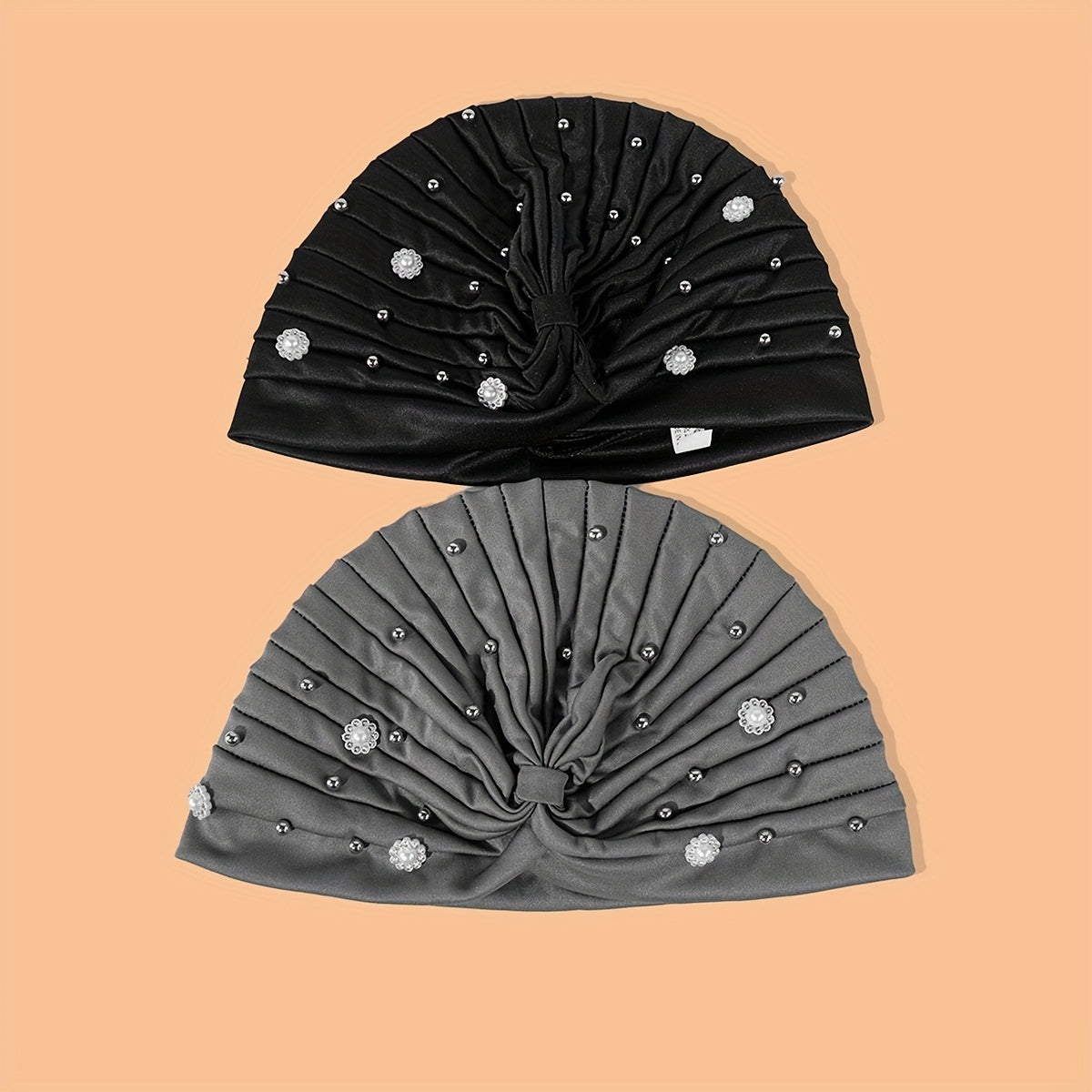 2pcs Faux Pearl Flower Turban Cap Head Scarf Chemo Hat