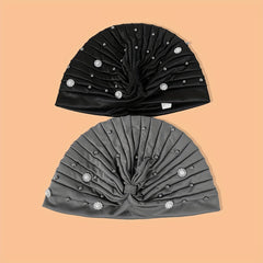 2pcs Faux Pearl Flower Turban Cap Head Scarf Chemo Hat