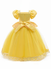 Girl's Fairy Tale Character Cosplay Costume Embroidered Puff Sleeve Mesh Dress