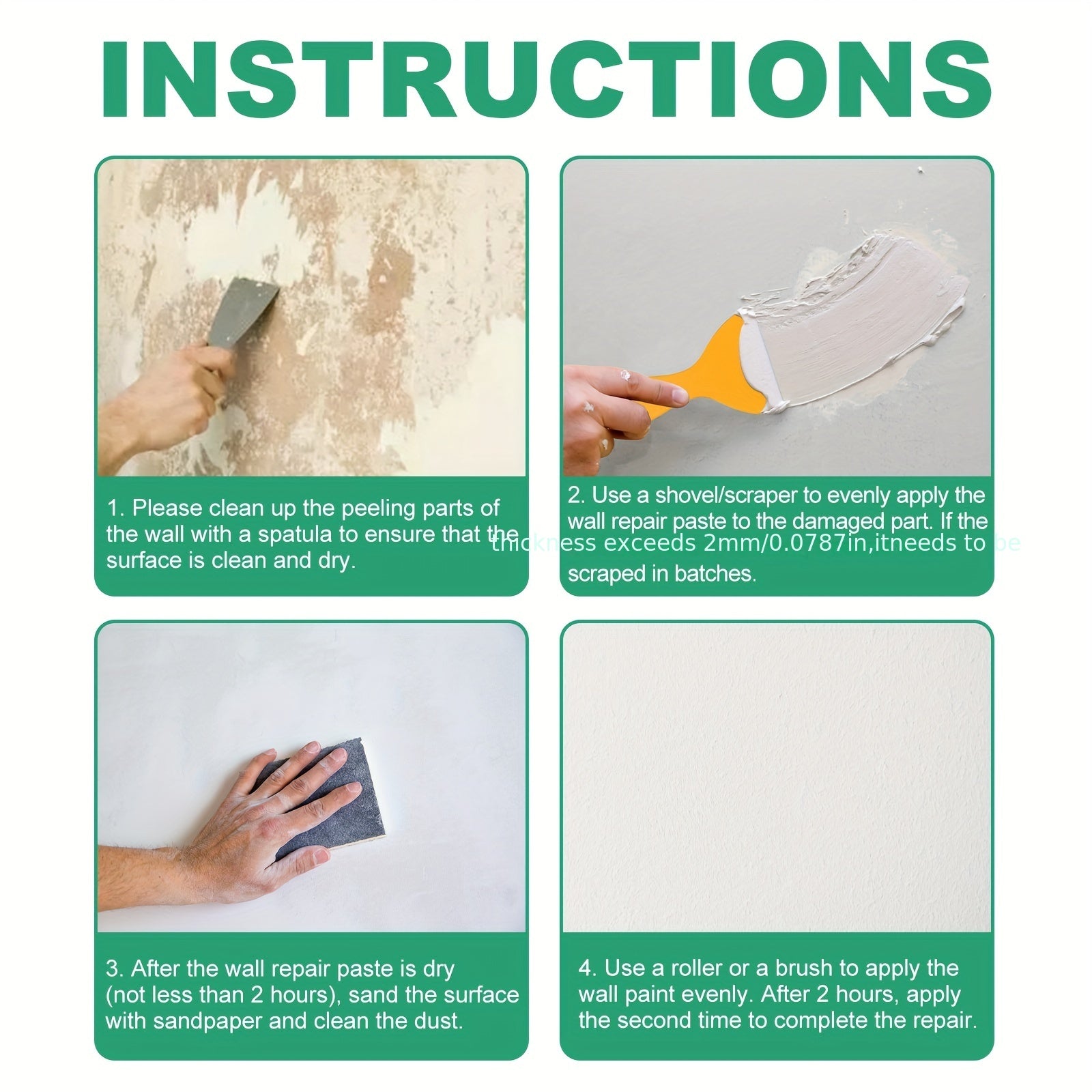 Moisture Resistant Wall Repair Paste for Stains, Cracks - 1pc