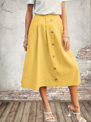 High Waist Button-Up Midi Skirt Solid Casual
