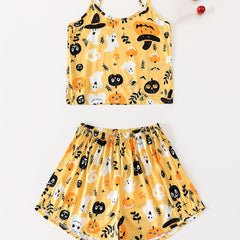 Skull Print Halloween Pajama Set Women's Sleepwear