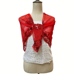 Red Sequin Embroidery Shawl Square Scarf Cape for Wedding Bridal