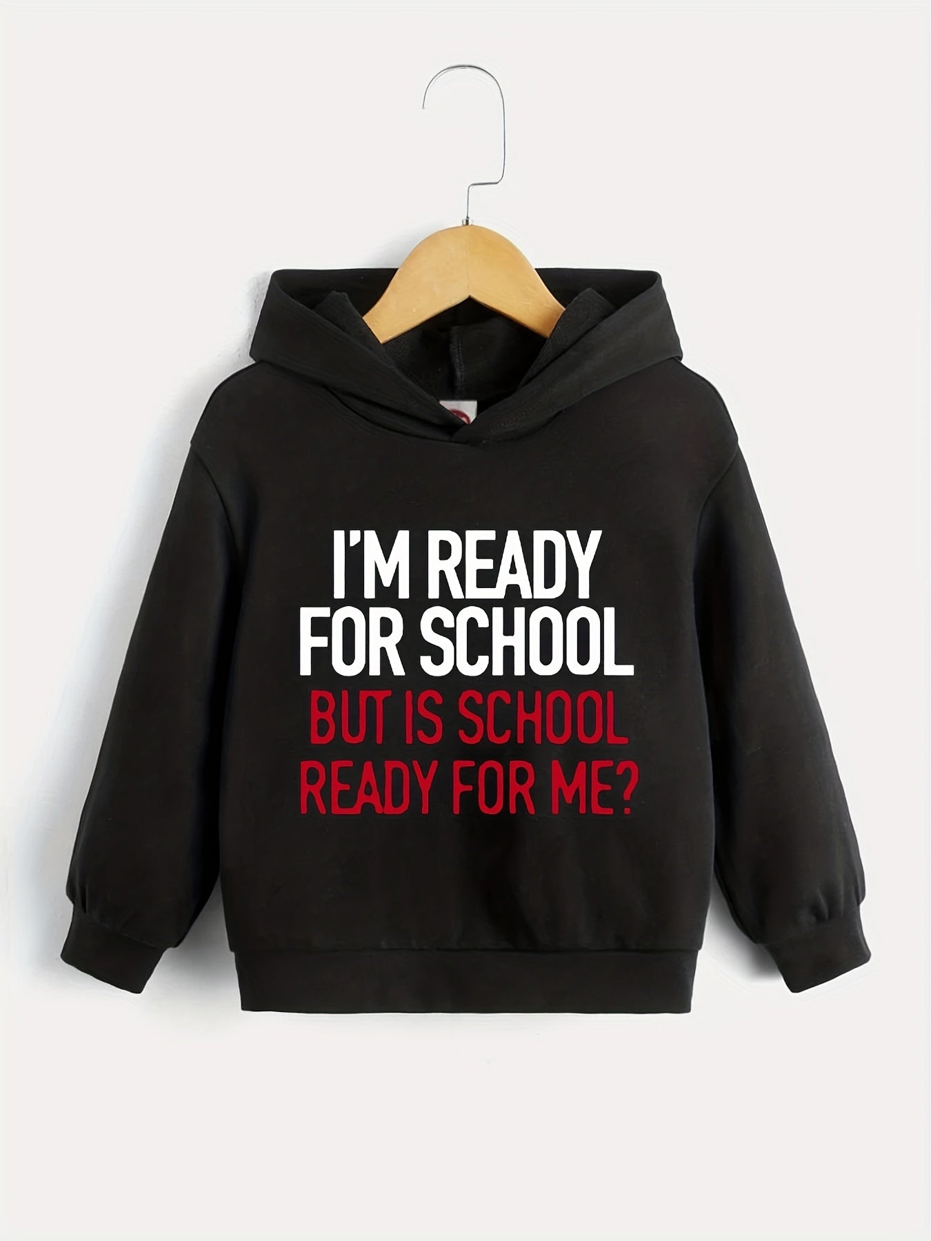 Boys School Letter Print Hooded Sweatshirt