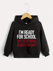Boys School Letter Print Hooded Sweatshirt