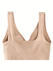 Sports Bra Women's Plus Solid Round Neck Full Coverage Seamless Medium