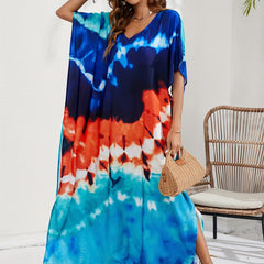 Tie Dye Batwing Sleeve Beach Cover Up Dress