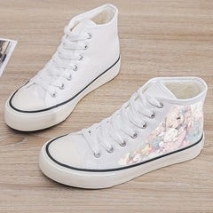 Anime Girl Print Plush Lined Thermal Chunky Canvas Sneakers