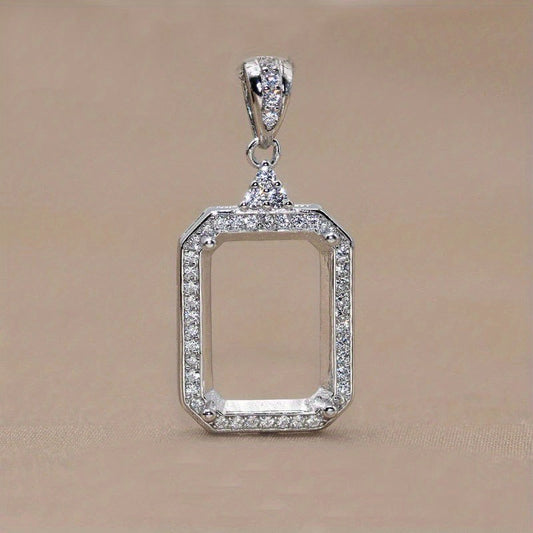 1Pc 925 Sterling Silver Rose Golden/Silvery Rectangle Bezel Settings DIY Pendant