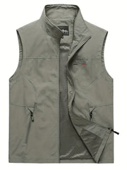Men's Cargo Vest with Zipper Pockets - Outdoor Stand Collar Outwear