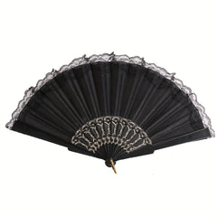 Retro Lace Trim Ladies Folding Fan Dance Performance Props Cheongsam Decoration