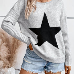 Casual Sweater Women's Plus Star Print Round Neck Jumper