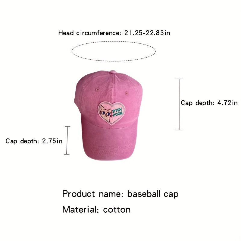 Pink Patch Baseball Cap Cartoon Cat Cotton Sports Hat Women Dad Hats