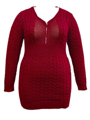 Solid Cable Long Sleeve V Neck Sweater Dress