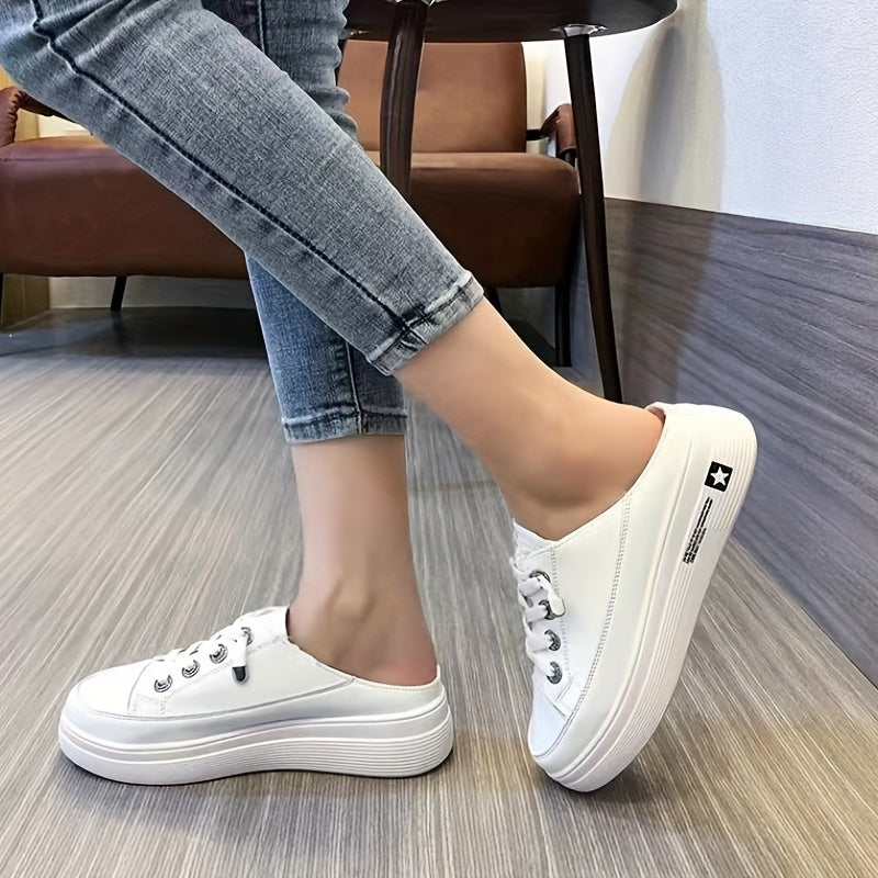Women's Platform Mule Sneakers Casual Lace Up Outdoor Shoes