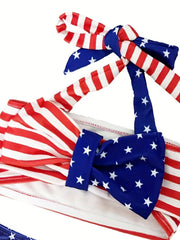 Baby Girls Striped Star Halter Bikini Top & Shorts Swimsuit