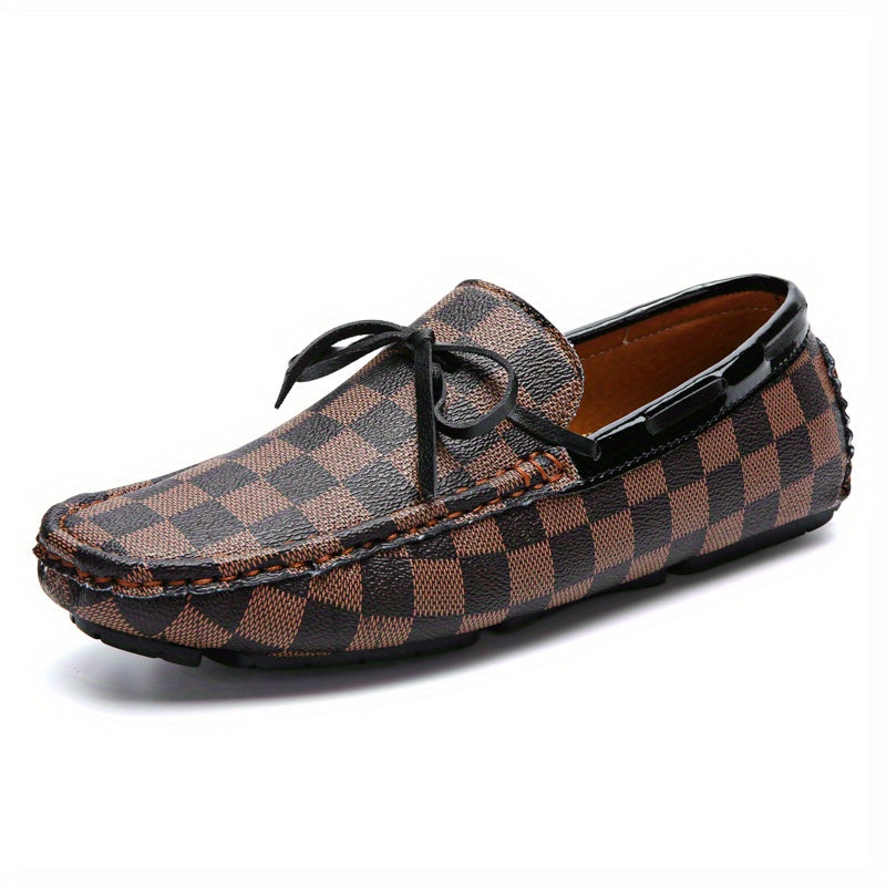 Men's Tassel Bow Tie Slip On Loafers Plaid Shoes