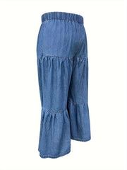 Women's Plus Ruffle Trim High Rise Wide Leg Jeans