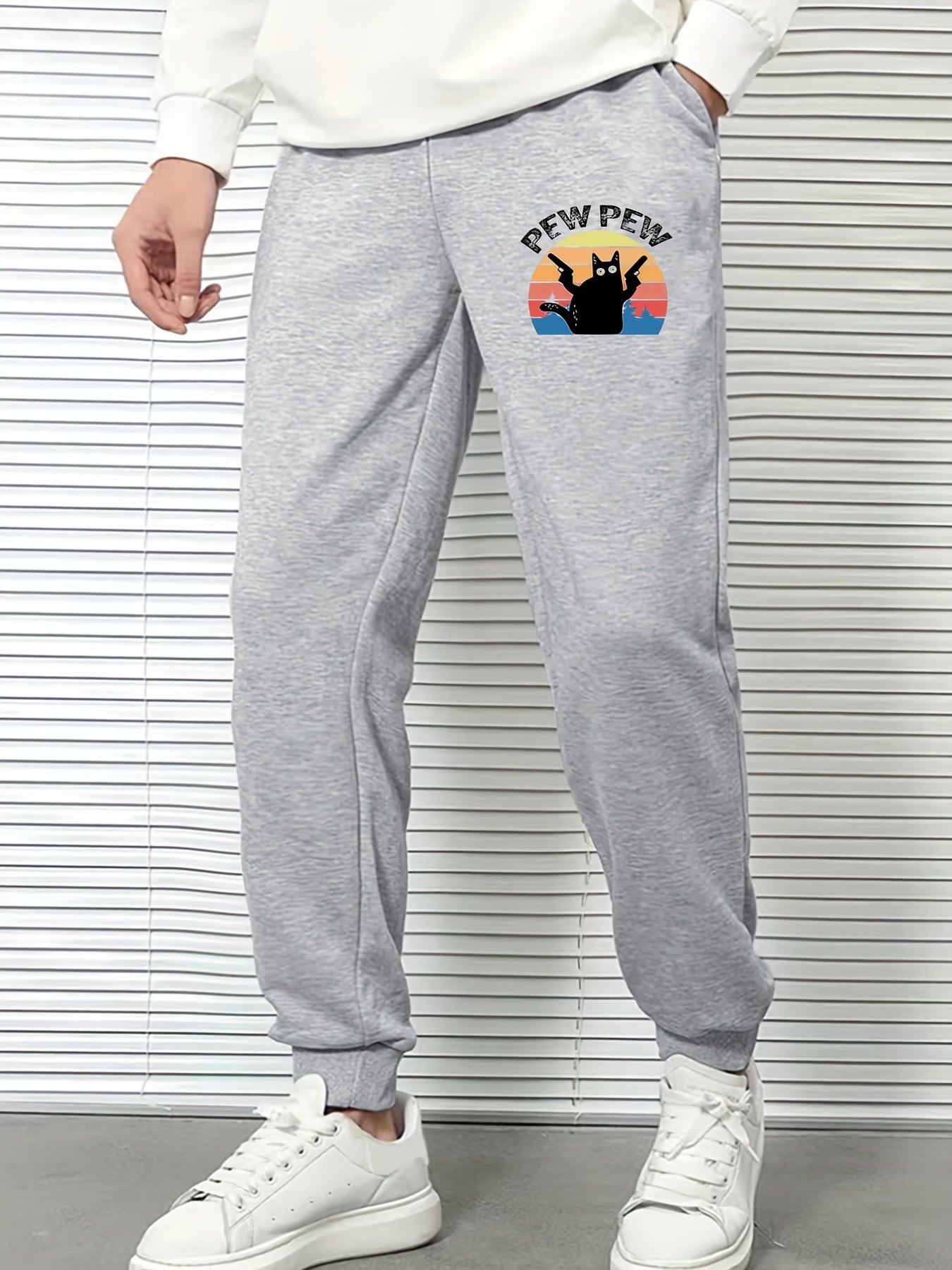 Men's Cat And Letter PEW Graphic Sweatpants Casual Sport Jogger Pants