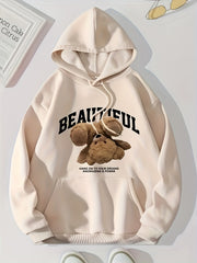 Bear Print Kangaroo Pocket Hoodie Casual Long Sleeve Drawstring Hoodies