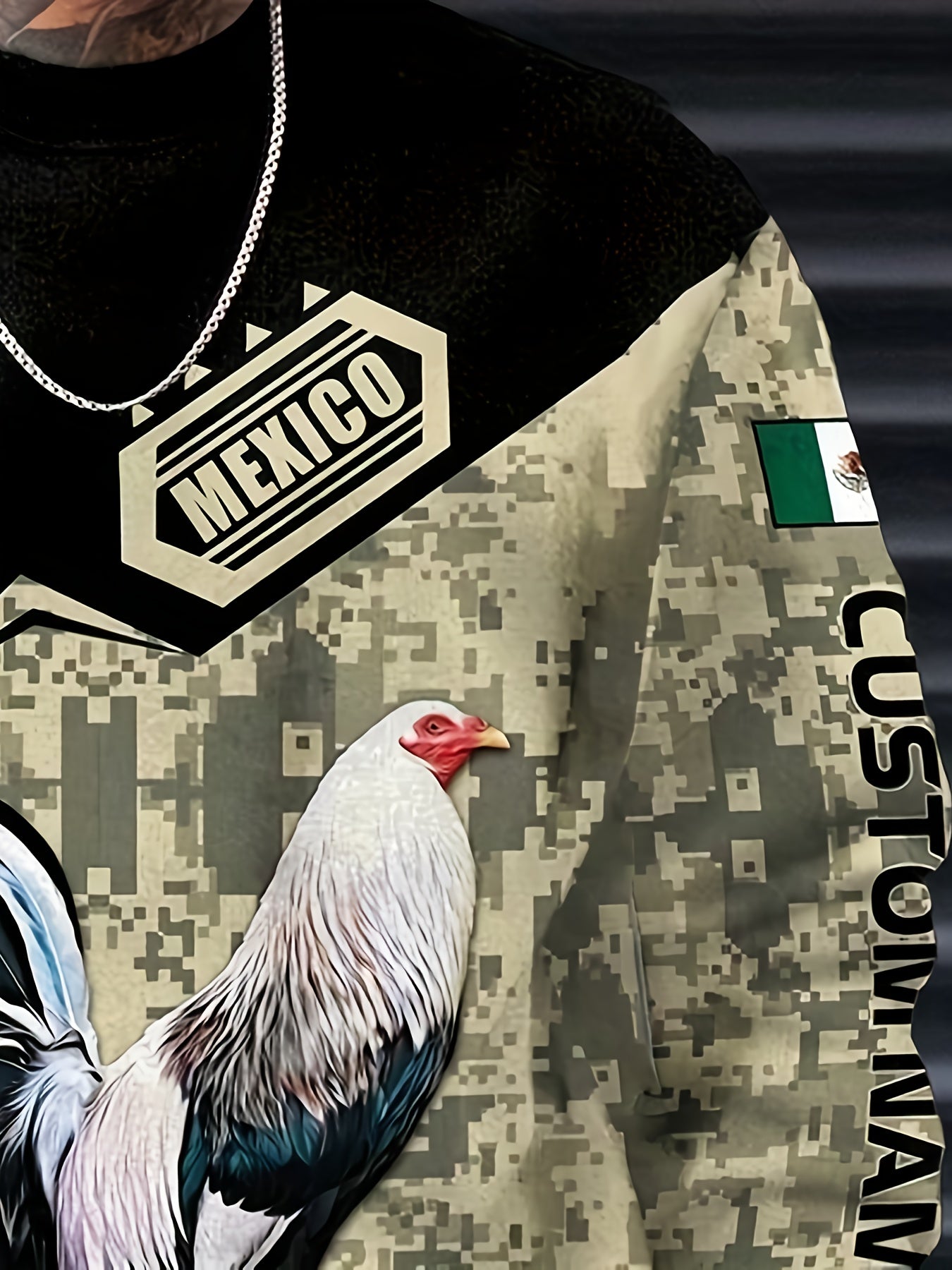 Mexico Rooster Print Men's Round Neck Sweatshirt for Autumn Winter