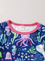 Kids' 2pcs Pajamas Set Jellyfish Whale Print Long Sleeve Top & Pants