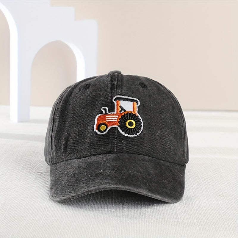 Boys Retro Tractor Washed Baseball Cap Adjustable Sun Hat