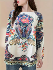 Retro Blouse Women's Plus Bird & Floral Print Top