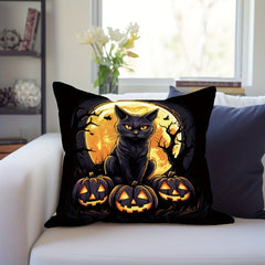 Halloween Cat Pillow Flannel Pillowcase for Sofas and Chairs