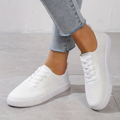 Women's Flat Knitting Sneakers Casual Breathable Lace Up Skate Shoes