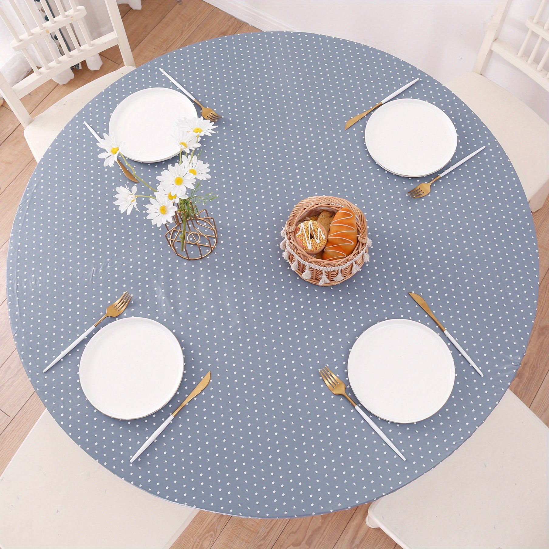 Vinyl Fitted Tablecloth Flannel Backing Elastic Edge Waterproof PVC Table