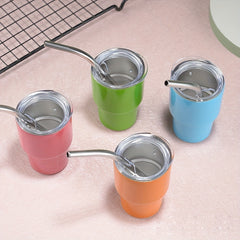 2oz Stainless Steel Insulated Mini Cup with Straw for Coffee, Car, and Travel