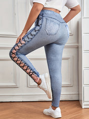 Denim Print Skinny Leggings Stretchy Casual Leggings Women's Clothing