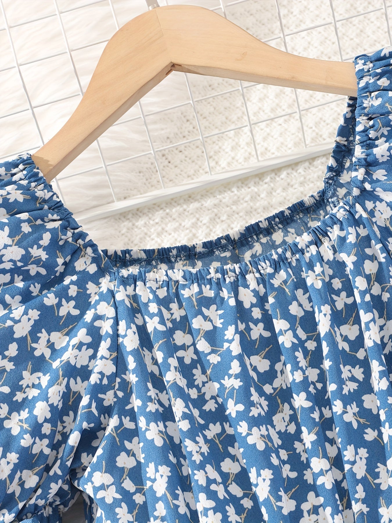 Girls Floral Print Square Neck Casual Dress for Summer