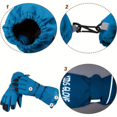 Kids Winter Fleece Mittens - Waterproof Warm Gloves for Boys & Girls