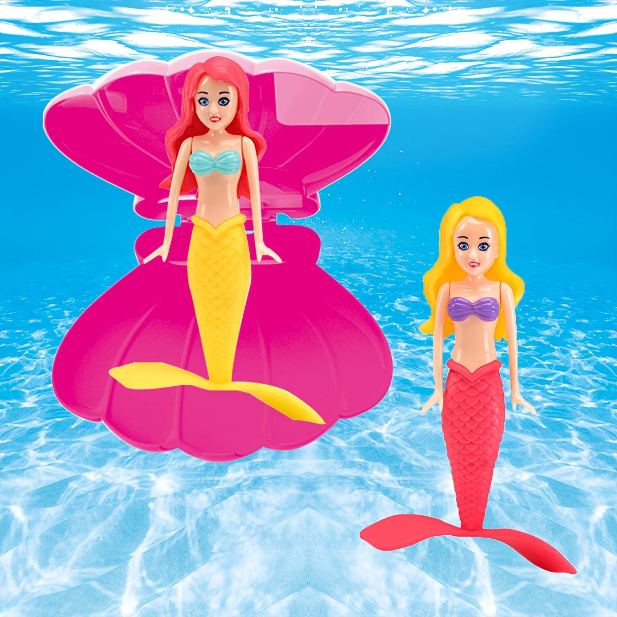 3pcs Mermaid Pool Toys Pack Spinning Mermaid with Shell Box Underwater Bath Toys