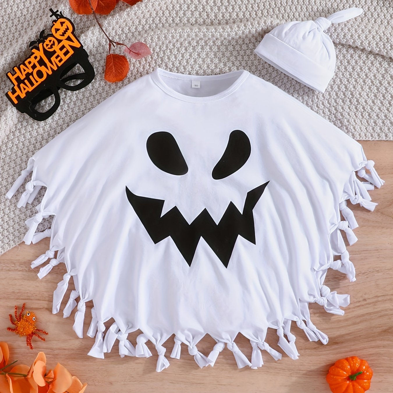 Kids Halloween Outfits Ghost Face Print Cloak Novelty Pattern Costume