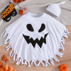 Kids Halloween Outfits Ghost Face Print Cloak Novelty Pattern Costume