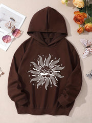 Kid Teen Girls' Vintage Sun Hooded Sweatshirt Top