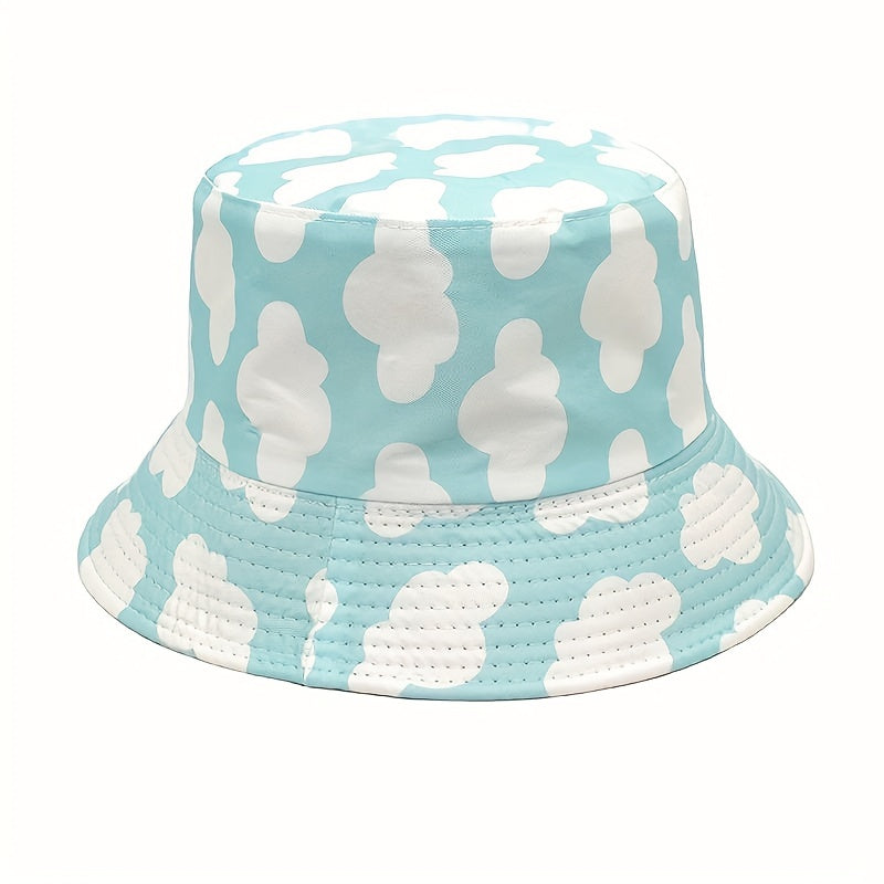 Cloud Print Reversible Bucket Hat Unisex Casual Couple Sun Cap
