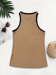 Colorblock Tank Top with Contrast Trim Round Neck