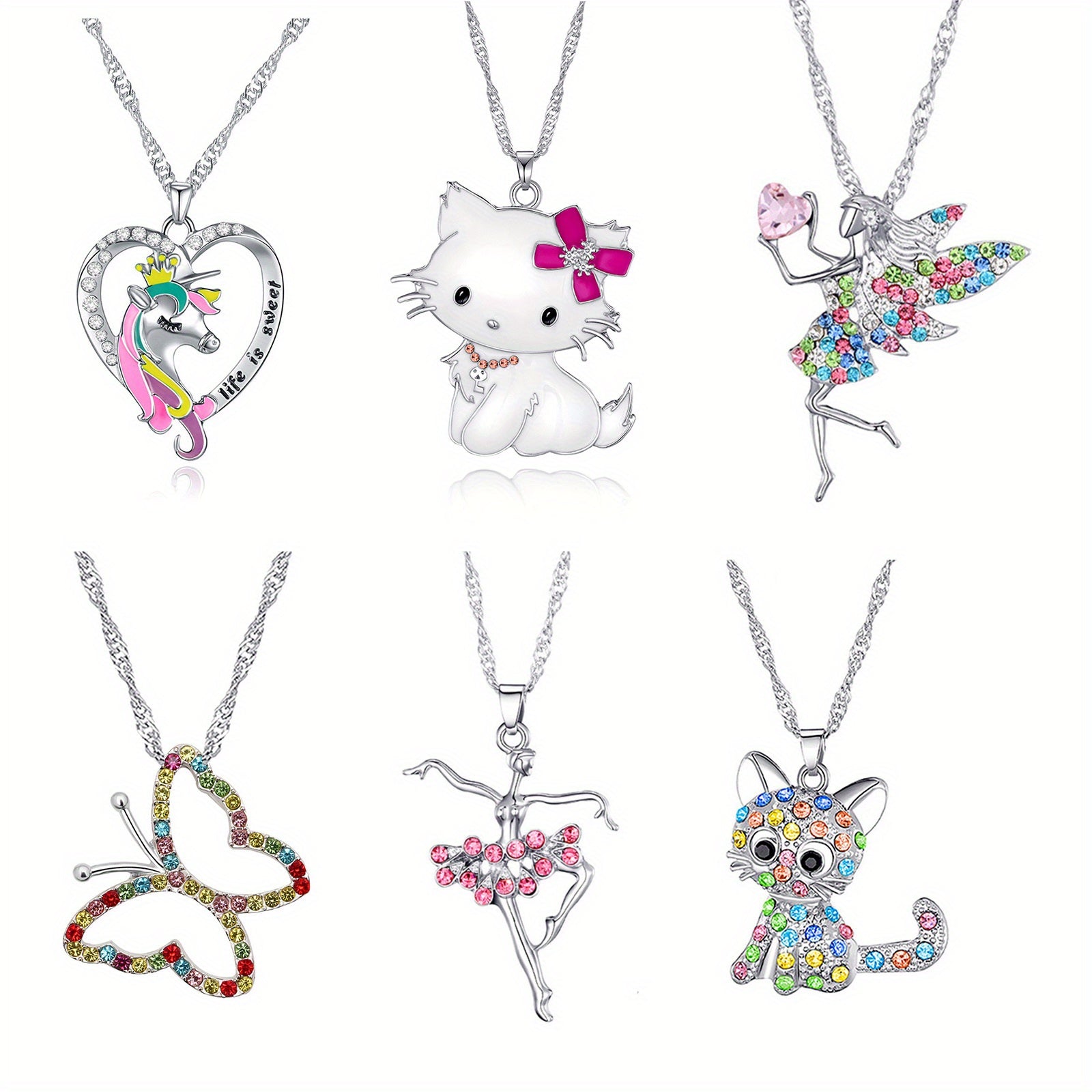 6pcs Pastel Crystal Necklaces for Teen Girls