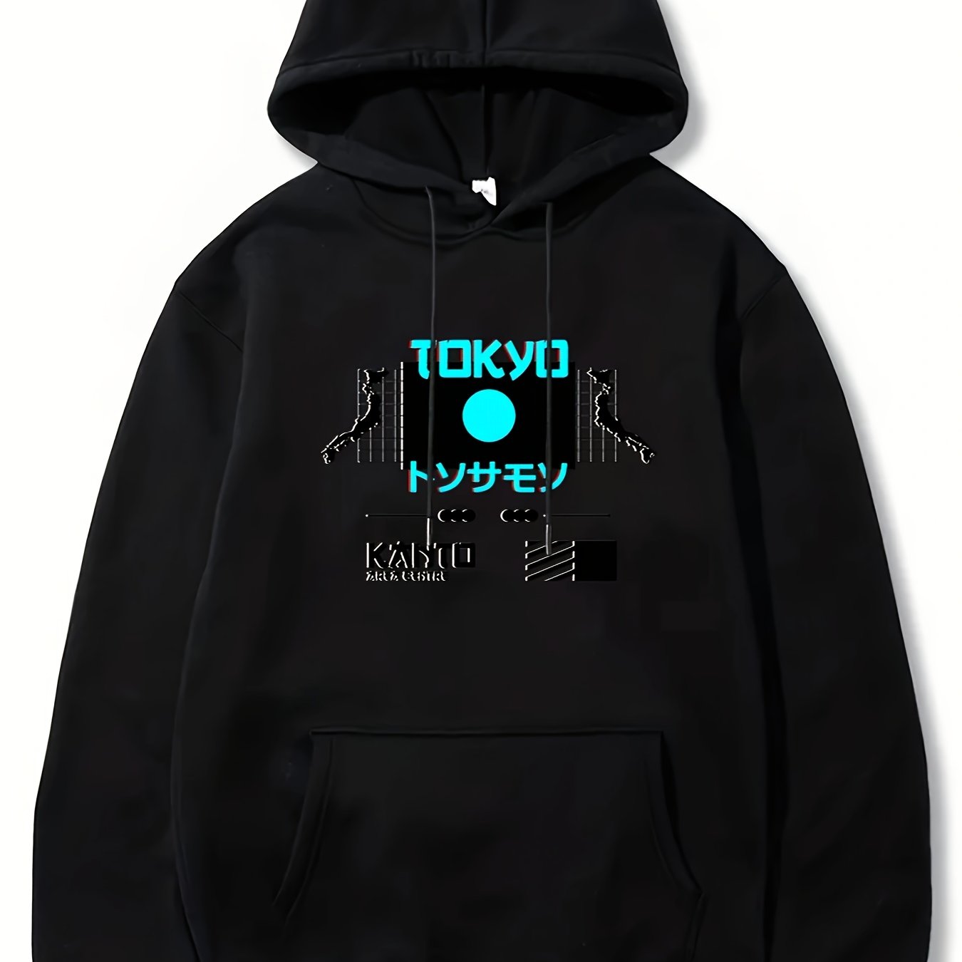 Japanese Tokyo Print Men's Round Neck Hooded Sweatshirt for Autumn Winter