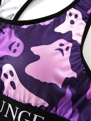 Halloween Sports Bra Ghost Print Stretch Bralette