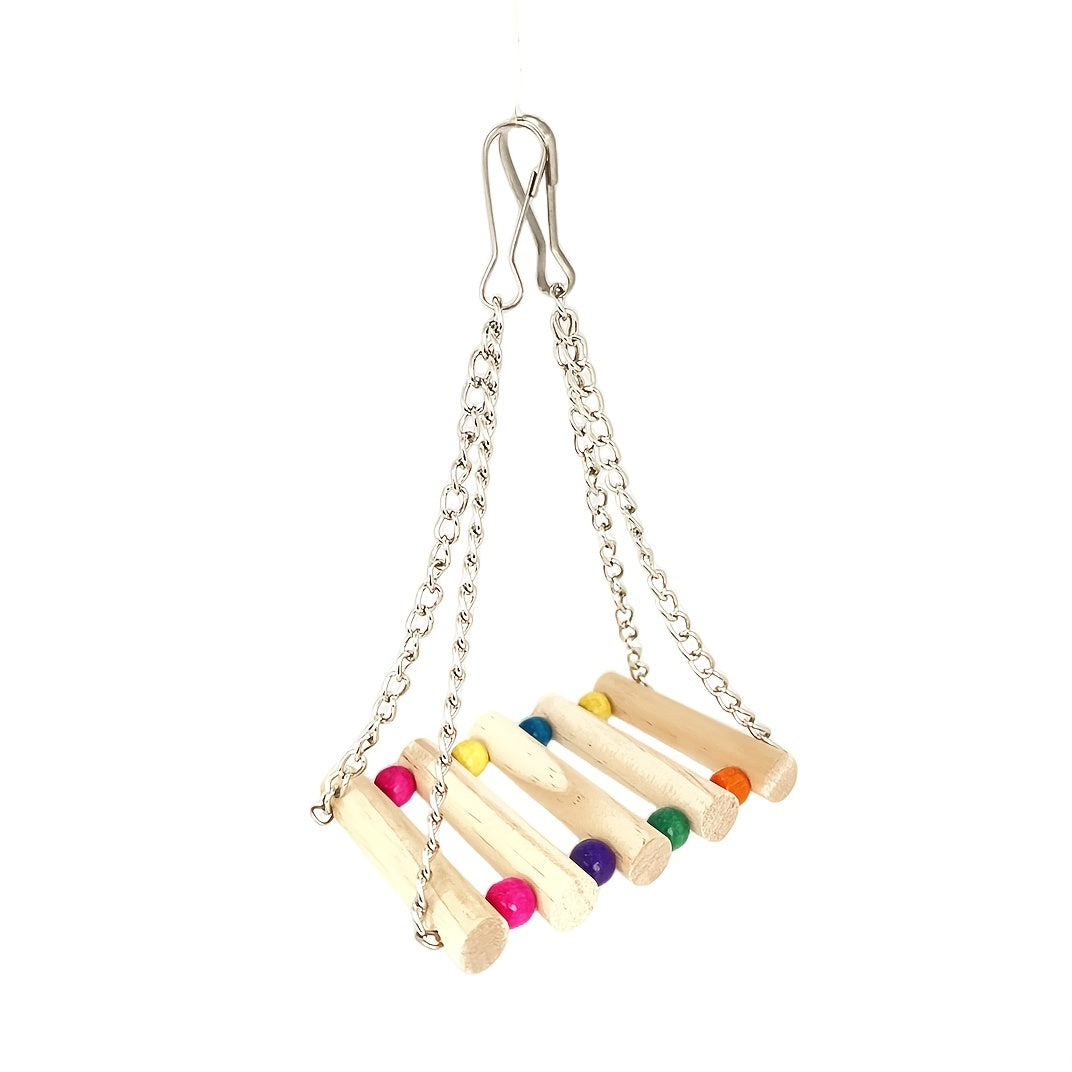 Wooden Bird Swing with Hanging Bell for Parrots and Birds