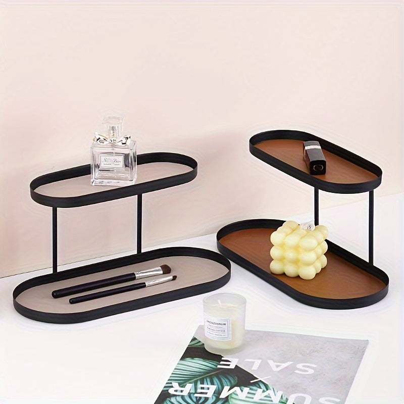 Iron Faux Leather Double Storage Rack Home Furnishings Storage Tray Entryway