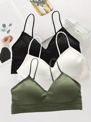 3pcs Solid Ribbed Cami Tops V Neck Comfy Women's Lingerie