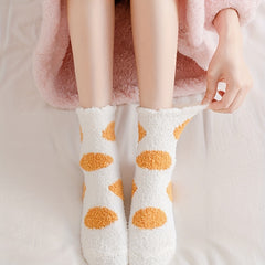 5 Pairs Polka Dot Fuzzy Socks Women's Stockings Warm Floor Socks