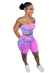 Sexy Paisley Print Two piece Set Crop Cami Top & High Waist Shorts